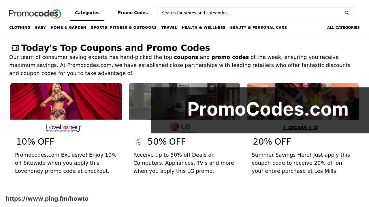 https://www.promocodes.com screenshot